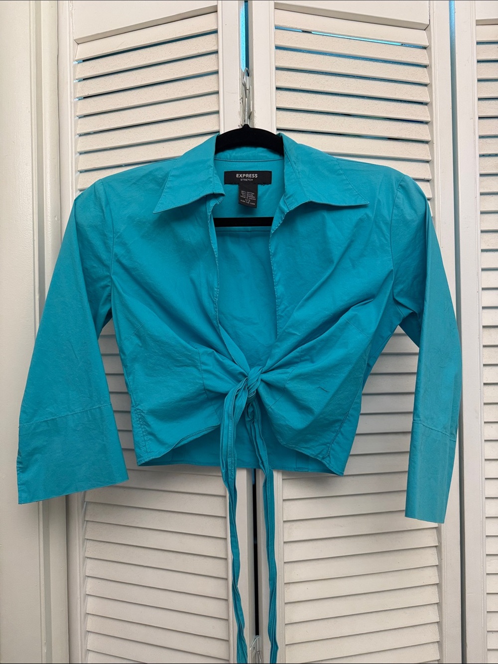 Express Women's Turquoise Tie-Front Shirt